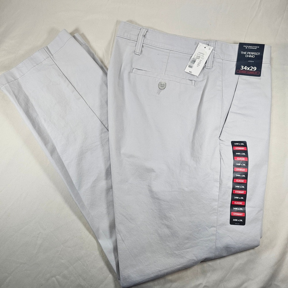 Roundtree & Yorke 34x29 The Perfect Chino Lt Grey Flat Stewart Classic NWT 1622